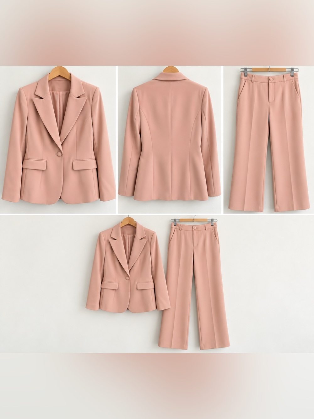 Women's Blush Pink Tailored Blazer & Wide-Leg Pants Set xl